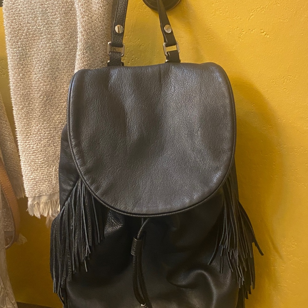 Black Fringe Leather Backpack